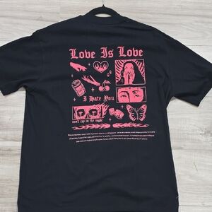 Black T-Shirt with Pink Graphic Print